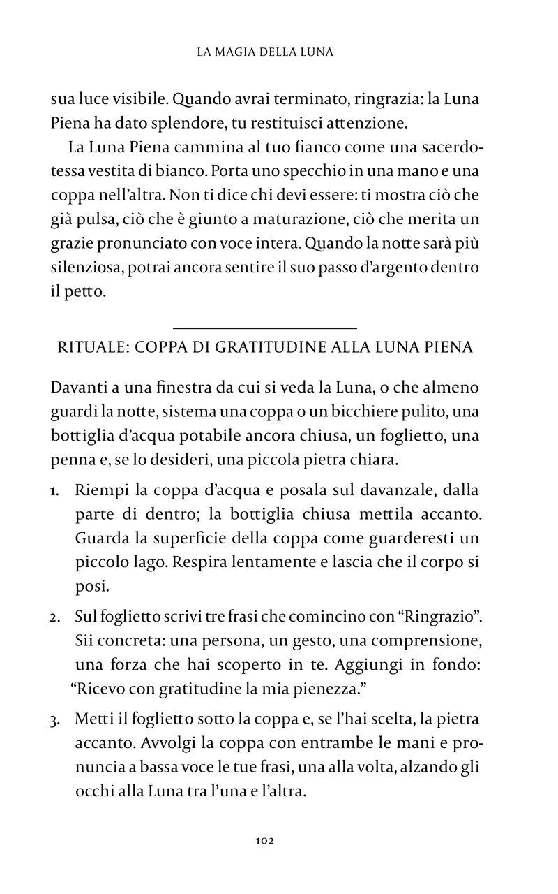 Pagina del rituale Coppa di gratitudine alla Luna Piena