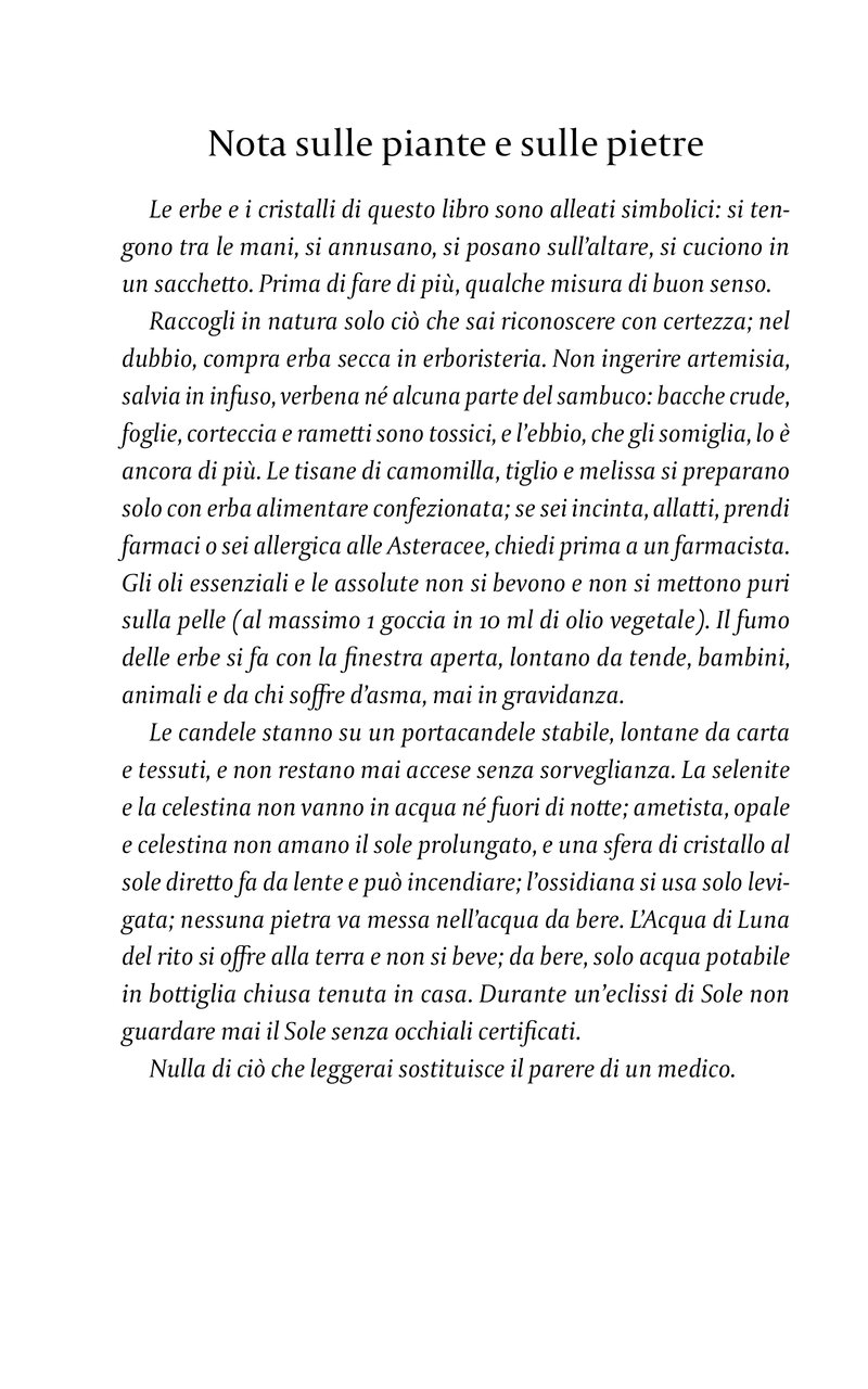 Nota sulle piante e sulle pietre: le indicazioni di prudenza del libro